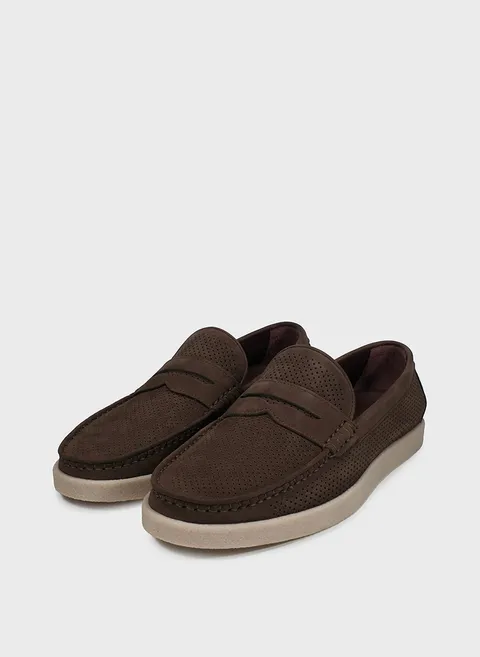 Лоферы из замши коричневого цвета с контрастной подошвой Twofeet фото 4