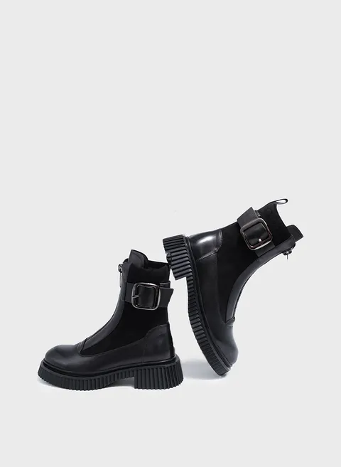 Ботинки из комбинированной кожи с геометричной рельефной подошвой Twofeet фото 2
