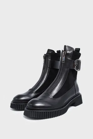 Ботинки из комбинированной кожи с геометричной рельефной подошвой Twofeet фото 3