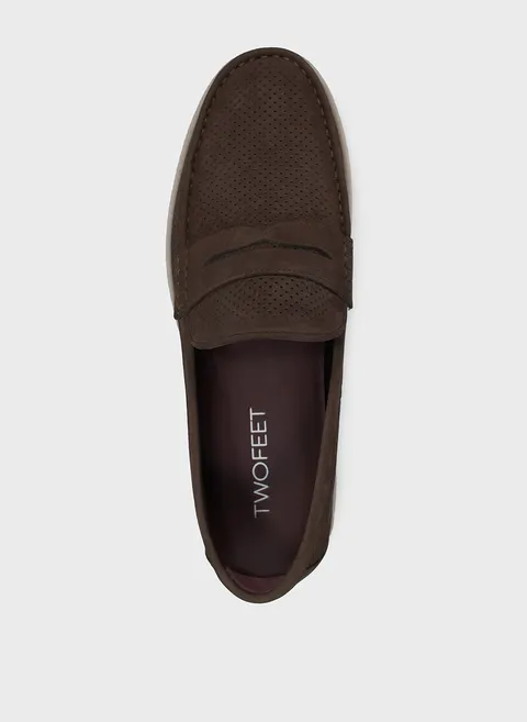 Лоферы из замши коричневого цвета с контрастной подошвой Twofeet фото 7