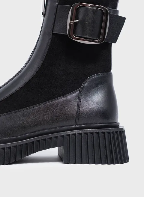 Ботинки из комбинированной кожи с геометричной рельефной подошвой Twofeet фото 5