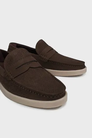 Лоферы из замши коричневого цвета с контрастной подошвой Twofeet фото 2