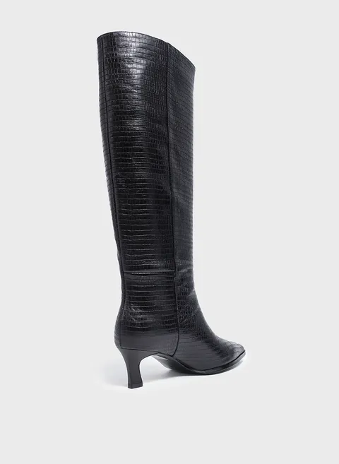 Сапоги высокие из кожи с тиснением в черном цвете Twofeet фото 6
