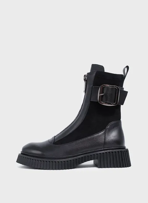Ботинки из комбинированной кожи с геометричной рельефной подошвой Twofeet фото 1