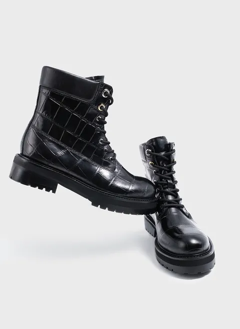 Ботинки на шнуровке с фактурой serpente Twofeet фото 2