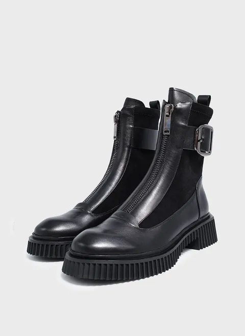 Ботинки из комбинированной кожи с геометричной рельефной подошвой Twofeet фото 3